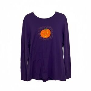 Halloween Pumpkin Shirt Womens Purple Long Sleeve Size XL 16/18 (Runs Small)